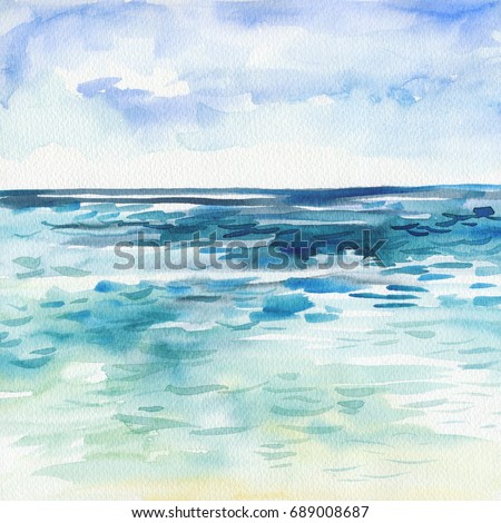 Sea background. Hand painting Watercolor illustration