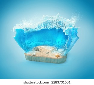 Sea background. The seas are being parted. 3d render of the ocean wave with the sand. - Powered by Shutterstock