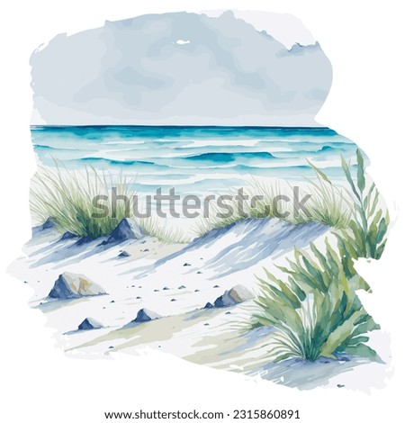 Sea Beach, Ocean, Sea, Beach, Blue, Summer, Vacation, Watercolor Clipart, Watercolor illustration, Watercolor Painting, Watercolor Sublimation,