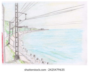 Sea beach, train window sketch-1