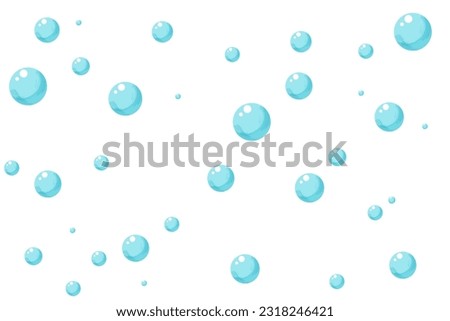 Sea bubbles. Bubble soap background, foam border, blue cloud frame, suds pattern. Cartoon soda pop. Fizzy drinks. Carbonated vector illustration.