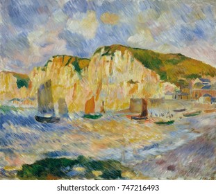 Sea and Cliffs, by Auguste Renoir, 1885, French impressionist painting, oil on canvas. Renoir painted this landscape with strong hatched straight brushstrokes - Powered by Shutterstock