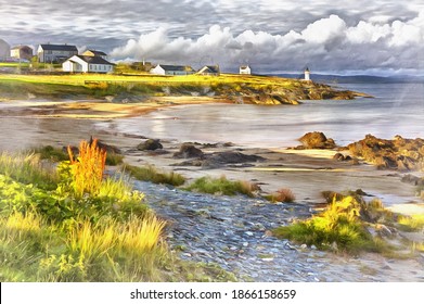 Sea Coast With Lighthouse Colorful Painting Looks Like Picture