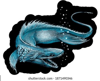 
Sea ​​blue Dragon On Black Background