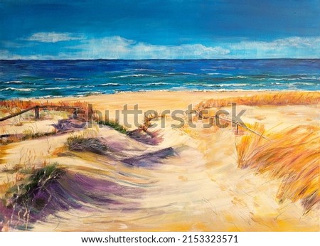 Sea and dunes. Painting with acrylic and oil