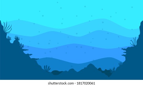 Sea Floor And Coral Reefs Silhouette. Ocean Background.