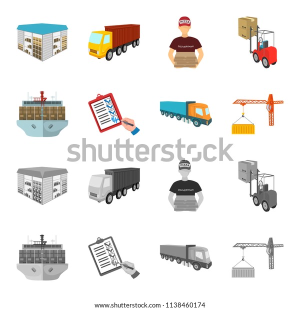 Sea freight, signature of delivery\
documents, truck, tower crane with a container. Logistics and\
delivery set collection icons in cartoon,monochrome style isometric\
bitmap symbol stock\
illustration