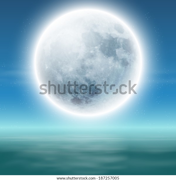 Sea with full\
moon at night. Raster\
version.