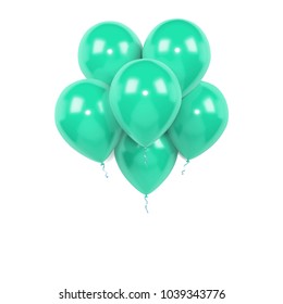 Sea Green Bundle Of Baloons Isolated On White Background. 3D Illustration Of Celebration, Party Baloons