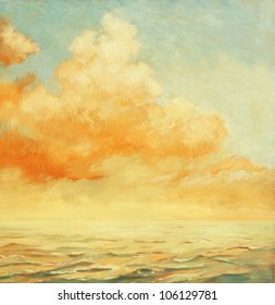 Sea Landscape With A Cloud,  Illustration, Painting By Oil On A Canvas