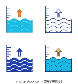 Sea Level Rise Icon Set In Flat And Line Style.