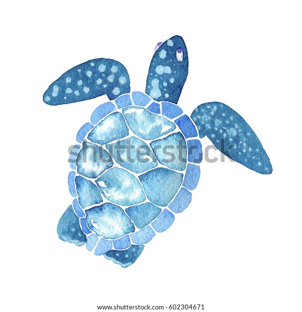 海の生活 白い背景に水色の海亀 のイラスト素材