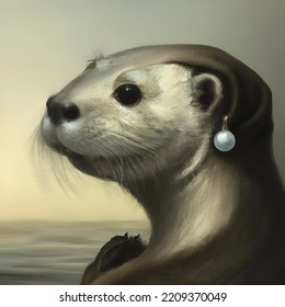 Sea Otter With A Pearl Earring Johannes Vermeer Style Illustration Artwork