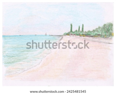 Sea and sand, beach sketch