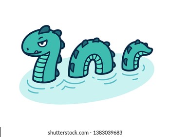 Sea Serpent, Mythological Snake Monster Drawing. Cartoon Animal Illustration.