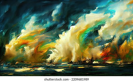 Sea Storm Abstract Painting. Imitation Of Oil Painting. Painting In The Style Of Impressionism. Interior Painting. Digital Illustration.