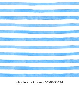 Sea Strip Watercolor Hand Painted Seamless Pattern. Blue Sea Background.