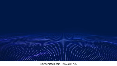 Sea ​​of ​​data Submerged In The Metaverse. Abstract Floor Technology Background With Blue Led Light. Tech Business Concept.