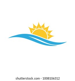 Sea and sun logo template. Sunset line icon. Sunrise.