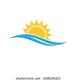 Sea and sun logo template. Sunset line icon. Sunrise.
