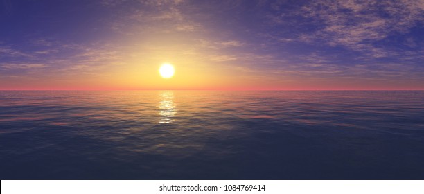 sea sunset, panorama of the sea landscape, sunrise in the ocean, light above the water,
3D rendering