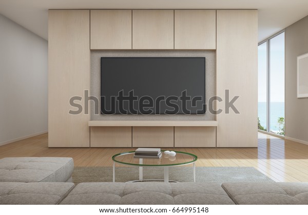 Sea View Living Room Television Modern Stockillustration