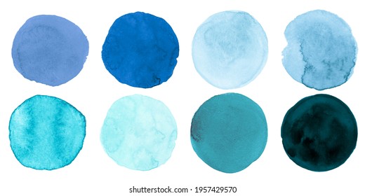 Sea Watercolor Circle. Abstract Hand Paint Drops on Paper. Teal Ink Splash Background. Brush Stroke Watercolor Circle. Blue Graphic Shapes Splatter. Fresh Dots. Light Watercolor Circle.