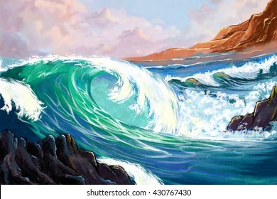 The Sea. Watercolor Style Artwork, Background
