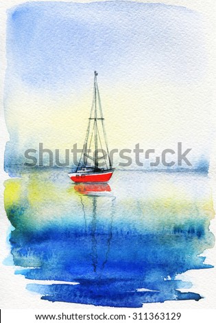 sea . watercolors painting