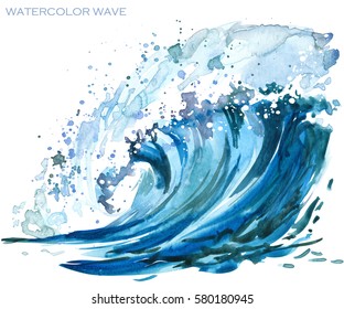 Sea Wave Watercolor Illustration.