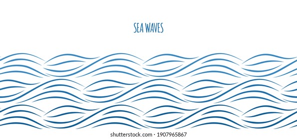 Sea Waves Border. Ocean Water Background. Nautical Seamless Pattern