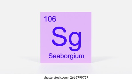 Seaborgium Element 3D Render - Periodic Table Box with Atomic Number 106, Scientific Education, Chemistry Classroom, Modern Science Poster, and Laboratory Wall Art