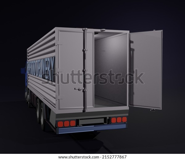Seafood delivery truck. Delivery vehicle with\
cooling room system 3d\
rendering