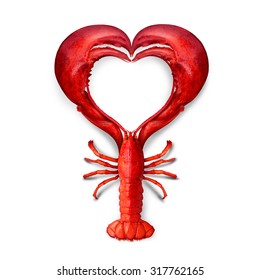 Seafood Love Concept As A Boiled Lobster Shaped As A Heart Symbol As A Metaphor For Fresh Sea Food From The Ocean Or Promoting A Fish Dinner Or Marketing A Restaurant Menu.