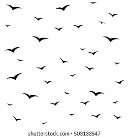 Seagulls Swarm Or Other Black Birds Silhouette Seamless Pattern Background