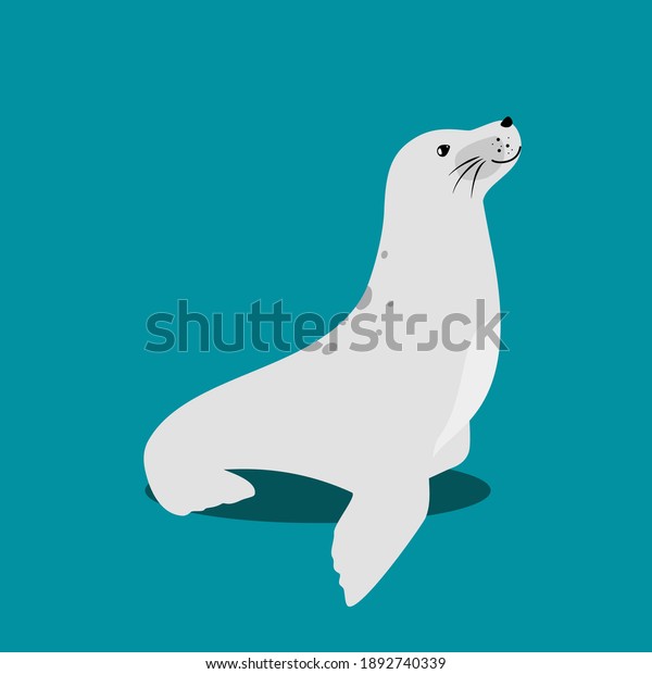 Seal cute sea animal icon isolated on blue,
raster illustration