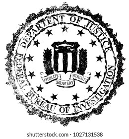 The seal of the Federal Bureau of Information as a rubber stamp over a white background