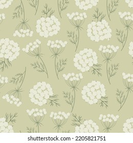 Seamles floral pattern  Queen Anne's lace flower print  wild flowers wallpaper  botanical fabric design  herbal repeat motif   Delicate wild meadow background
