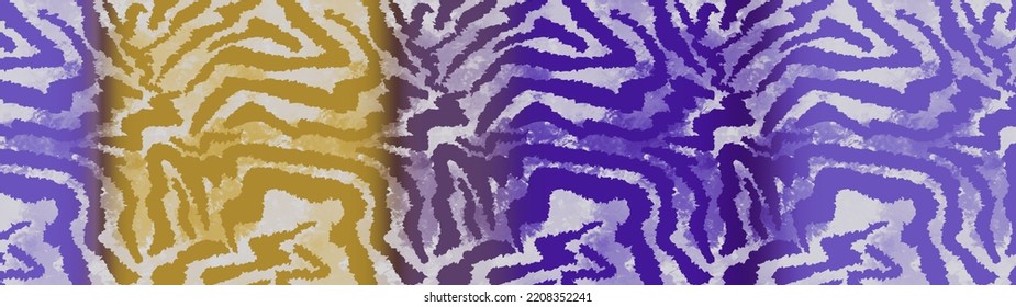 Seamless Abstract 160 cm Pleated Horizontal Degrade Ombre Pattern with Wavy Zebra Tiger Stripes Blurred Tie Dye Background