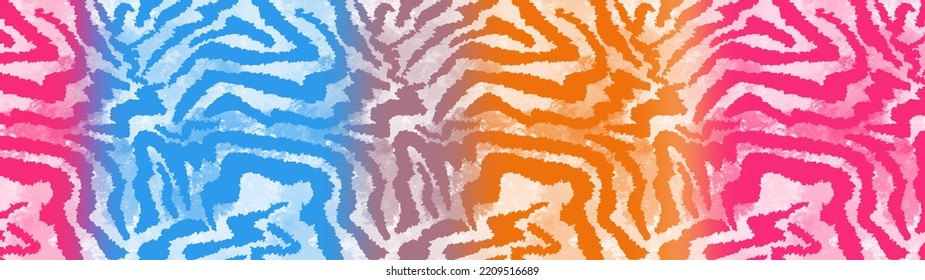 Seamless Abstract 160 cm Pleated Horizontal Degrade Ombre Pattern with Wavy Zebra Tiger Stripes  Animal Skin Blurred Tie Dye Background