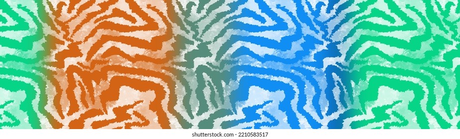 Seamless Abstract 160 cm Pleated Horizontal Degrade Ombre Pattern with Wavy Zebra Tiger Stripes  Animal Skin Blurred Tie Dye Background