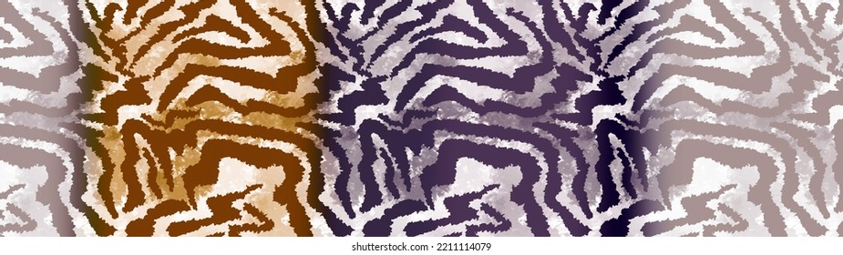 Seamless Abstract 160 cm Pleated Horizontal Degrade Ombre Pattern with Wavy Zebra Tiger Stripes  Animal Skin Blurred Tie Dye Background