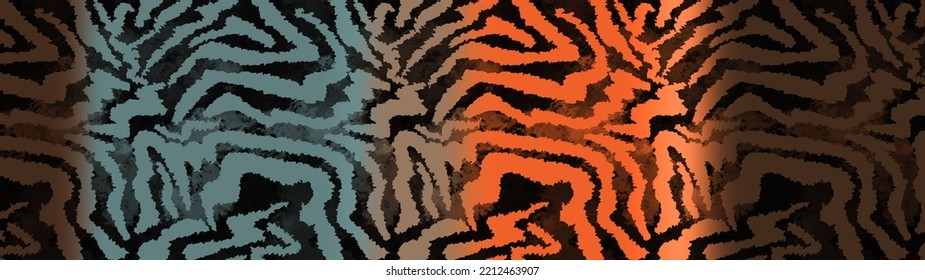 Seamless Abstract 160 cm Pleated Horizontal Degrade Ombre Pattern with Wavy Zebra Tiger Stripes  Animal Skin Blurred Tie Dye Background