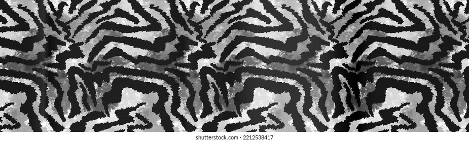 Seamless Abstract 160 cm Pleated Horizontal Degrade Ombre Pattern with Wavy Zebra Tiger Stripes Animal Skin Blurred Tie Dye Background