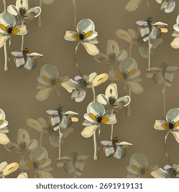 Seamless abstract allover floral pattern with abstract digital background for textile print