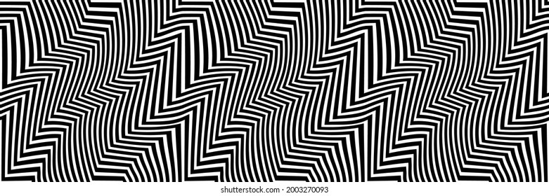 Motif Abstrait Harmonieux de Géométrie Noir et Blanc avec des bandes. Illusion Optique Psychédélique. Etapes courbes sur le chemin. Raster. Illustration 3D