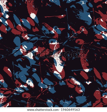 Seamless abstract floral pattern in flat red blue black white. High quality illustration. Abstract design of red and blue overlaid to form a modern attractive abstract seamless surface design.