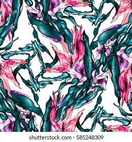 Seamless abstract flower pattern with bright colors.digital painting