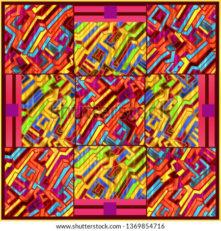 Seamless abstract geometric digital pattern for stylish scarf design. Trendy style