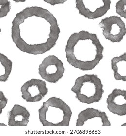 Seamless abstract geometric pattern. Background in black, grey, white. Illustration. Lines, stains, strokes, circles. Design for textile fabrics, wrapping paper, background, wallpaper, cover.